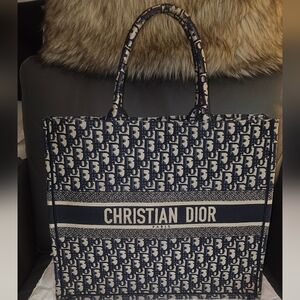 CHRISTIAN DIOR blue Oblique canvas LARGE BOOK Tote Bag